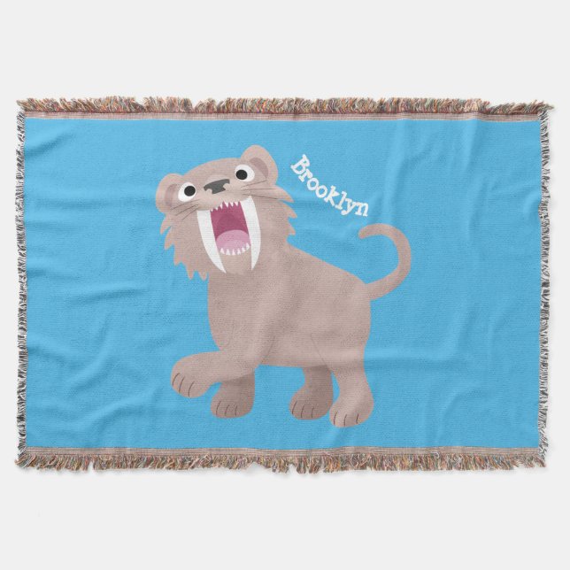 Cute Saber Toothed Tiger Smilodon cartoon Throw Blanket (Front)