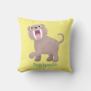 Cute Saber Toothed Tiger Smilodon cartoon Throw Pillow