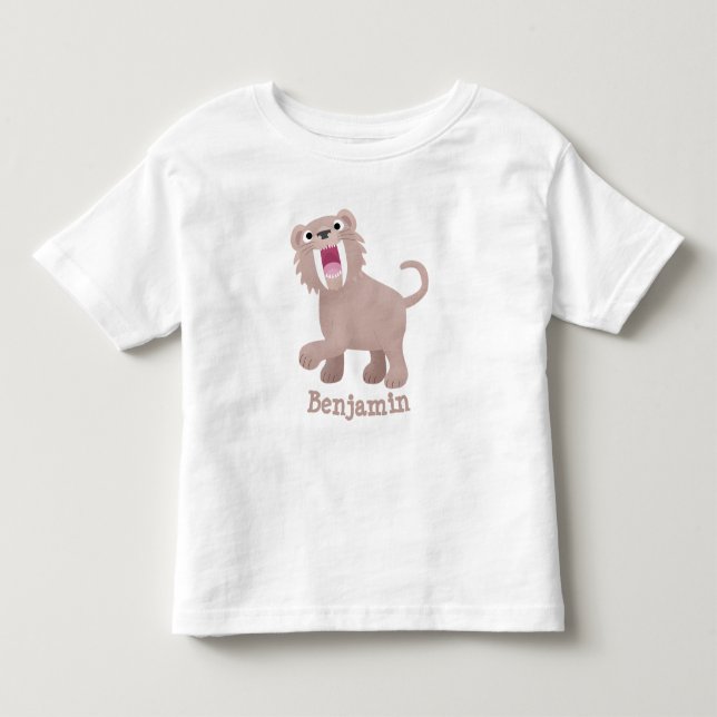 Cute Saber Toothed Tiger Smilodon cartoon Toddler T-shirt (Front)