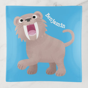 Cute Saber Toothed Tiger Smilodon cartoon Trinket Tray