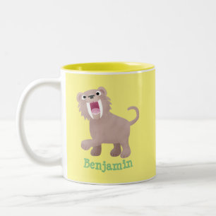 Cute Saber Toothed Tiger Smilodon cartoon Two-Tone Coffee Mug