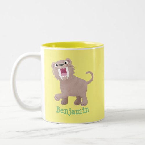 Cute Saber Toothed Tiger Smilodon cartoon Two_Tone Coffee Mug