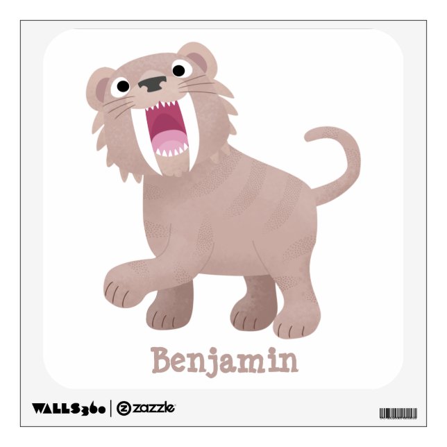Cute Saber Toothed Tiger Smilodon cartoon  Wall Decal (Front)