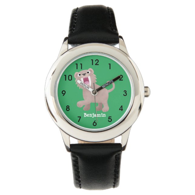 Cute Saber Toothed Tiger Smilodon cartoon Watch (Front)