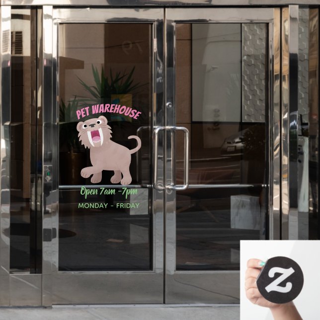 Cute Saber Toothed Tiger Smilodon cartoon Window Cling (Office Door)