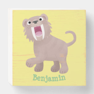 Cute Saber Toothed Tiger Smilodon cartoon Wooden Box Sign