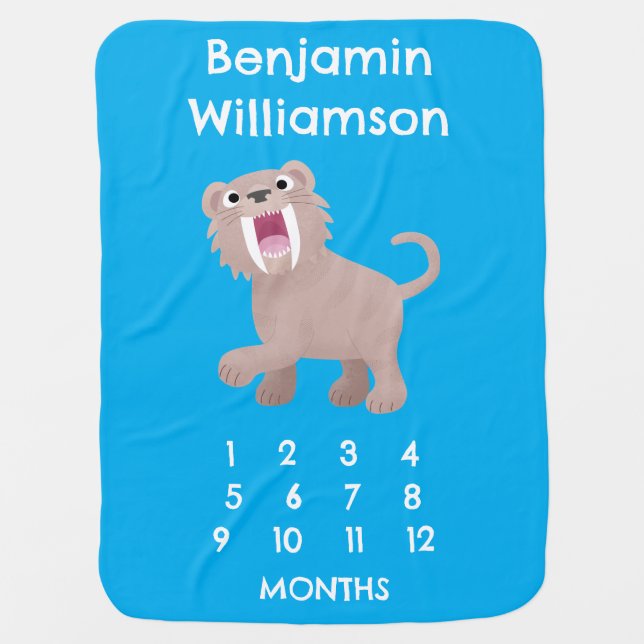 Cute Saber Toothed Tiger Smilodon Milestone  Baby Blanket (Front)