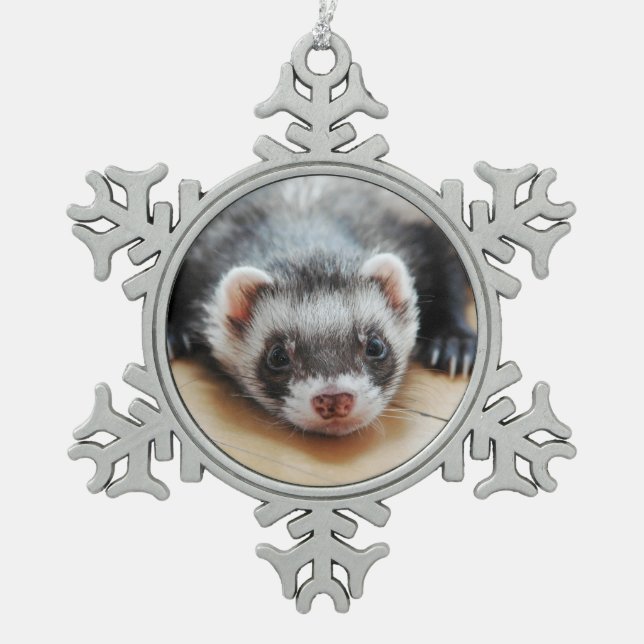 Cute Sable Ferret Snowflake Pewter Christmas Ornament (Front)