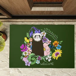 Cute Sable Ferret Wildflowers Green Woodland Doormat