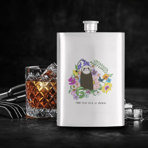 Cute Sable Ferret Wildflowers Green Woodland Flask