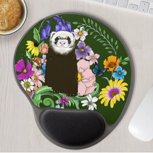 Cute Sable Ferret Wildflowers Green Woodland Gel Mouse Pad