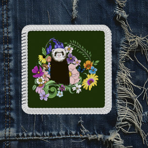 Cute Sable Ferret Wildflowers Green Woodland Patch