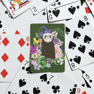 Cute Sable Ferret Wildflowers Green Woodland Poker Cards