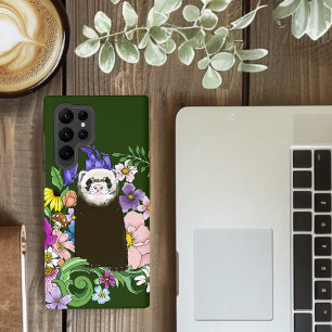 Cute Sable Ferret Wildflowers Green Woodland Samsung Galaxy S22 Ultra Case
