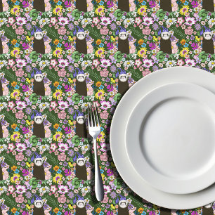 Cute Sable Ferret Wildflowers Green Woodland Tablecloth