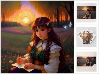 Cute Sad Anime Style Woman in Meadow at Sunset