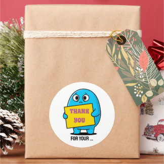 Cute Sad Blue Character Thank You  Classic Round Sticker