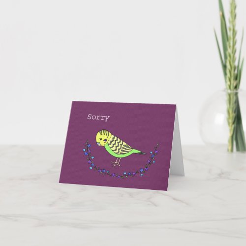 Cute Sad Budgie Pet Bird Lovers Apologies Sorry Card