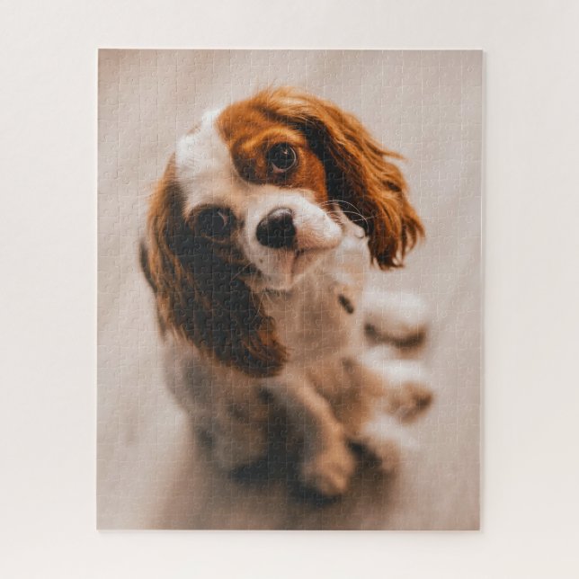 Cute Sad Eyes Red White Cocker Spaniel Puppy Dog Jigsaw Puzzle (Vertical)