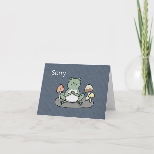 Cute Sad Frog Toad with mushrooms unique Sorry Card