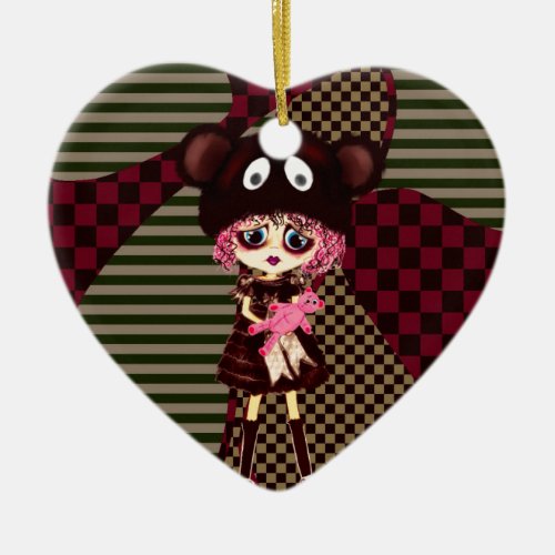 Cute Sad Kawaii Girl PinkyP by LeahG Ceramic Ornament
