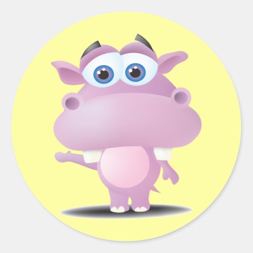 cute sad little hippo classic round sticker