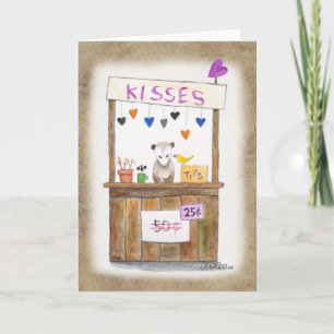Cute Sad Opossum Kissing booth Funny Valentine Card