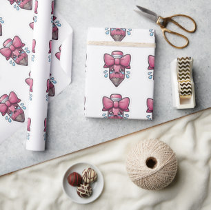 Cute Sad Pencil with Pink Bow Die-Cut Sticker - Ae Wrapping Paper
