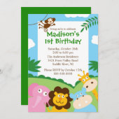 Cute Safari 1st Birthday Invitation (Front/Back)