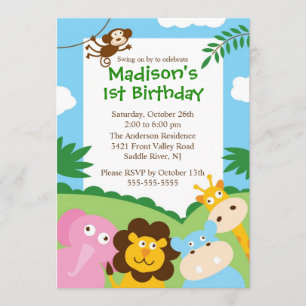 Cute Safari 1st Birthday Invitation