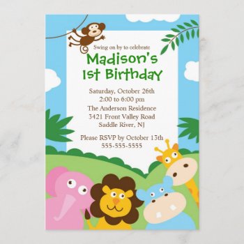 Cute Safari 1st Birthday Invitation by celebrateitinvites at Zazzle