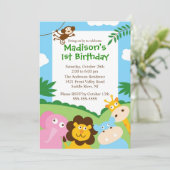 Cute Safari 1st Birthday Invitation (Standing Front)