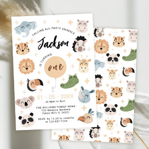 Cute Safari animal 1st birthday boy invitation