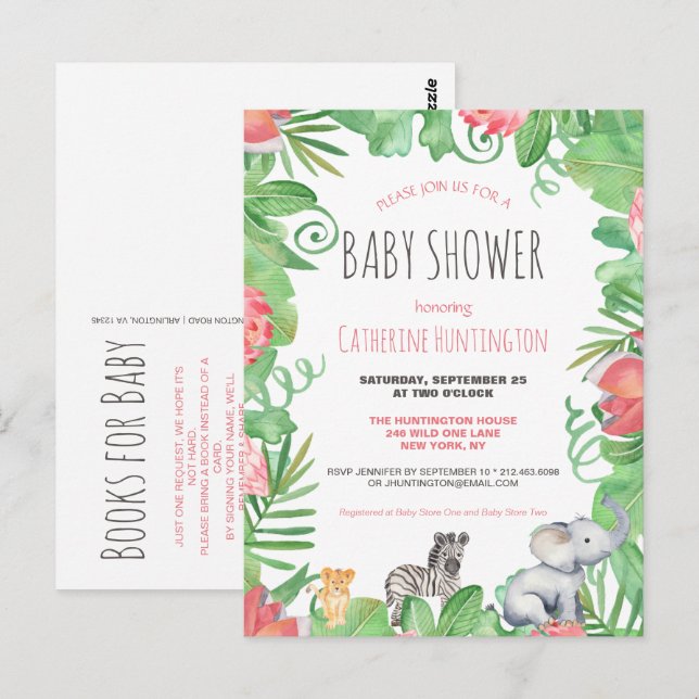 Cute Safari Animal Baby Shower Books for Baby  Postcard (Front/Back)