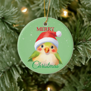 Cute Safari animal bird Santa Christmas Costume Ceramic Ornament