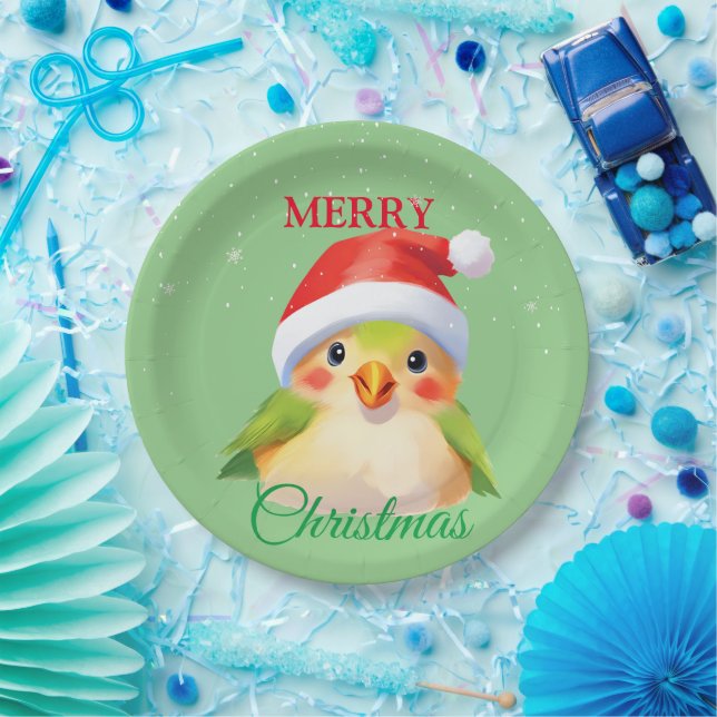 Cute Safari animal bird Santa Christmas Costume Paper Plates (Party)