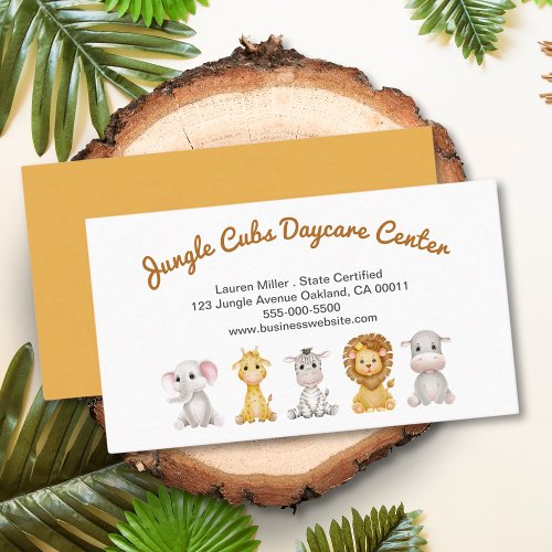 Cute Safari Animal Child Daycare Babysitter Business Card