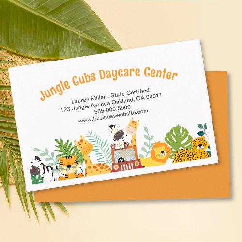 Cute Safari Animal Child Daycare Babysitter Business Card