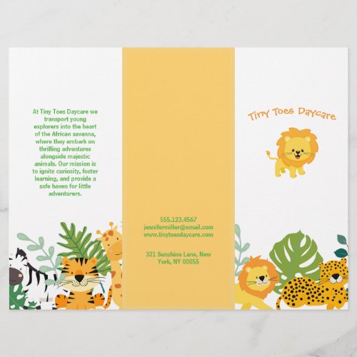 Cute Safari Animal Child Daycare Business Brochure