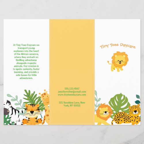 Cute Safari Animal Child Daycare Business Brochure