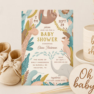 Cute safari animal. Funny jungle baby shower Invitation