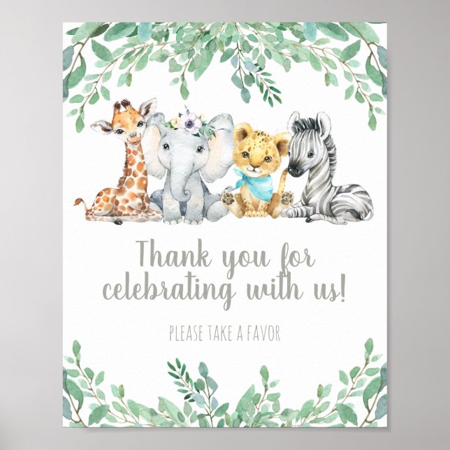 Cute Safari Animal Gender Neutral Favor Table Sign (Front)