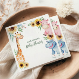 Cute Safari Animal Greenery Baby Showe Baby Shower Napkins