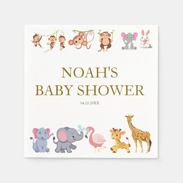 Cute Safari animal greenery baby shower Napkins (Front)