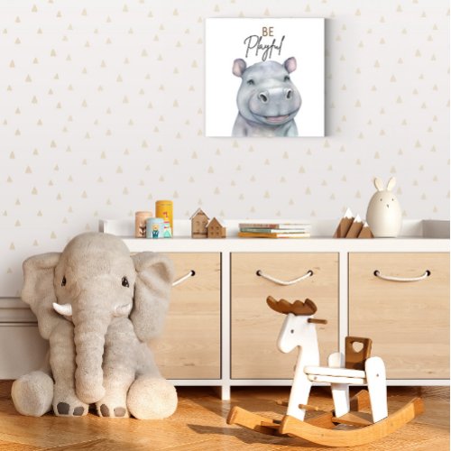 Cute Safari Animal Hippo Nursery Decorations  Faux Canvas Print