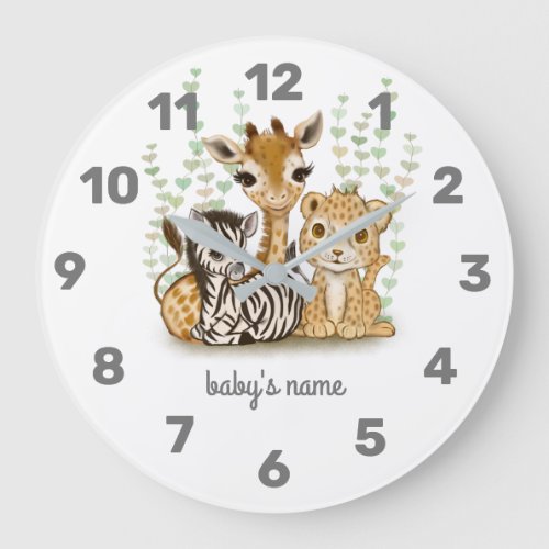 Cute Safari Animal Nursery Decor Wall Clock