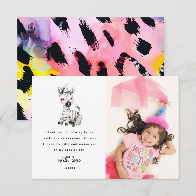 Cute Safari Animal Photo Birthday Thank You Card (Front/Back)
