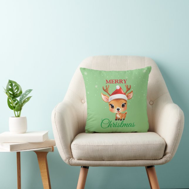 Cute Safari animal Reindeer Santa Christmas Costum Throw Pillow (Chair)