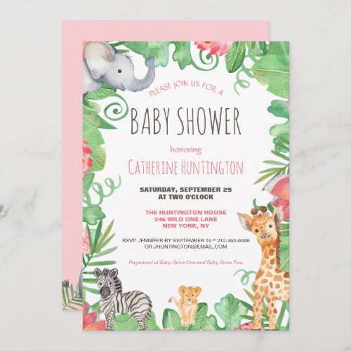 Cute Safari Animal Topical Floral Baby Shower  Invitation