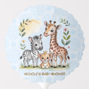 Cute Safari Animal Trio Boy Baby Shower Balloon